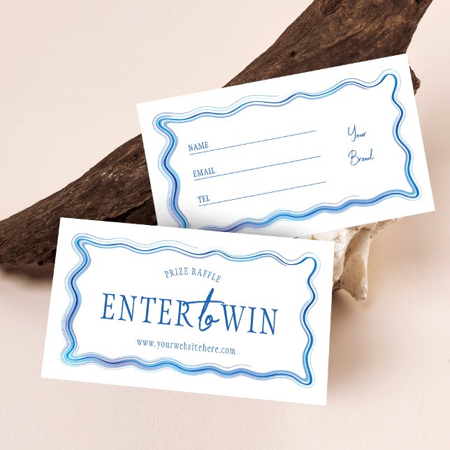 Carte De Placement Billet de tombola de logo d'entreprise bleu blanc  (Elegant hand-drawn blue watercolor Enter to Win raffle tickets for your business or private event)