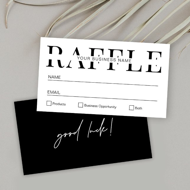 Carte De Placement Billet simple moderne noir & blanc Business Raffle (Créateur téléchargé)