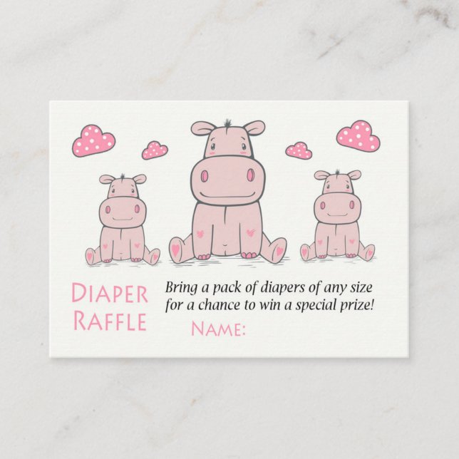 Carte De Placement Billets de tombola de couche Rose Hippo (Devant)