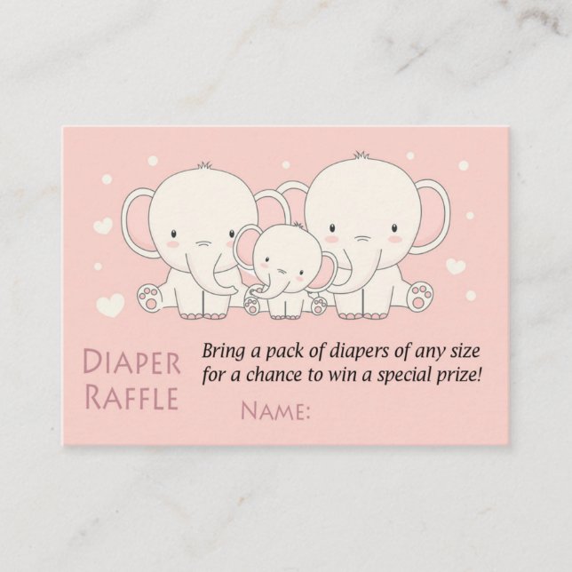 Carte De Placement Billets rabat Elephant Diaper, rose et blanc (Devant)