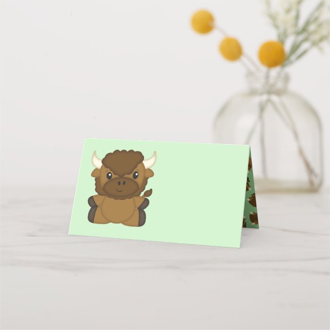Carte De Placement Bison Buffalo Baby shower vert (Devant)