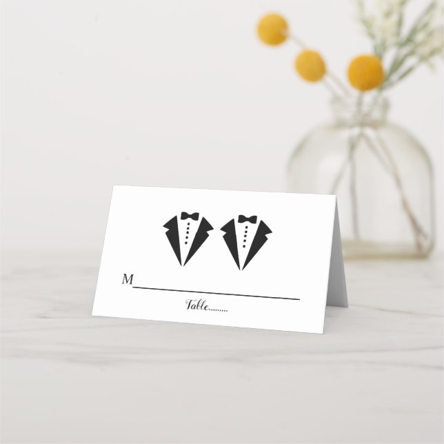 Carte De Placement Black and white tuxedo two grooms gay wedding (Devant)