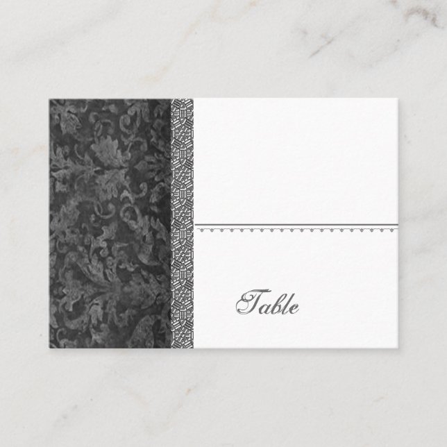 Carte De Placement Black Grunge Damask Place Card - Mariage (Devant)