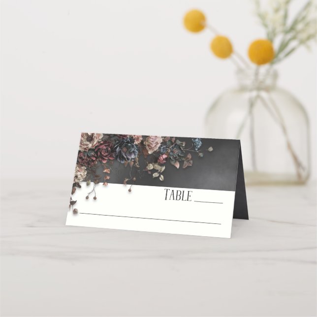 Carte De Placement Black Moody Gothic Flowers & Mist Mariage (Devant)