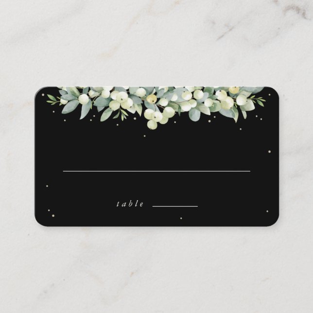 Carte De Placement Black Snowberry + Eucalyptus Mariage plat (Devant)