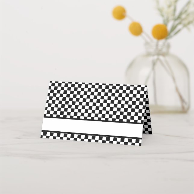 Carte De Placement Black White Check Motif Racing thème Anniversaire (Devant)
