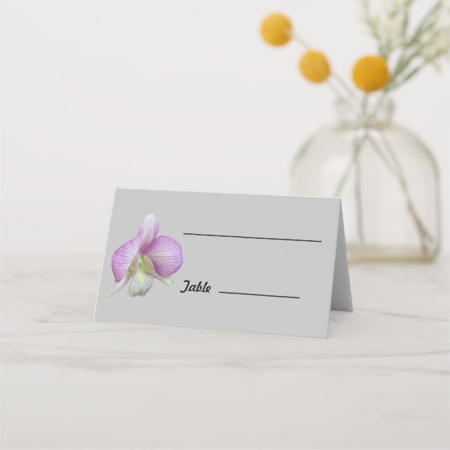 Carte De Placement Blanc avec orchidée violette légère sur plaque pli (Devant)