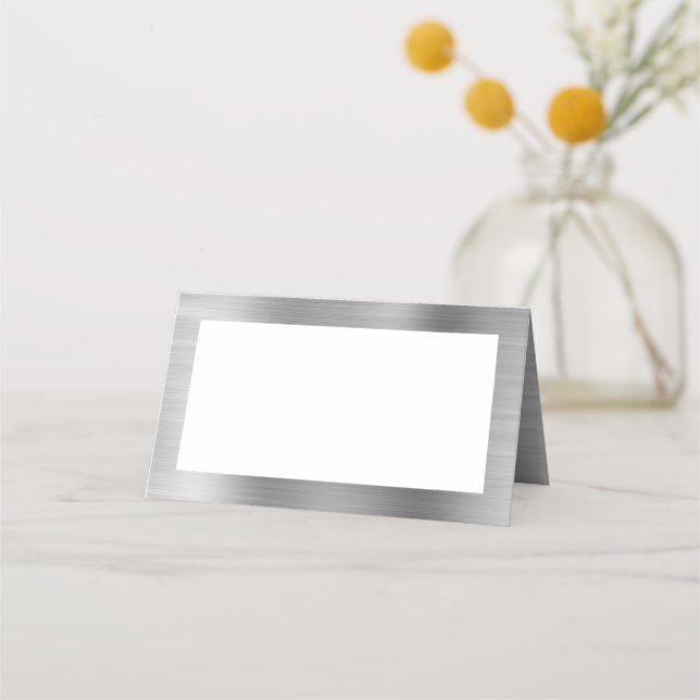 Carte De Placement Blanc et argent Faux Feuille (Devant)