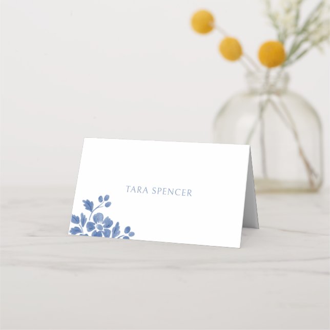 Carte De Placement Blanc et bleu | Mariage floral (Devant)
