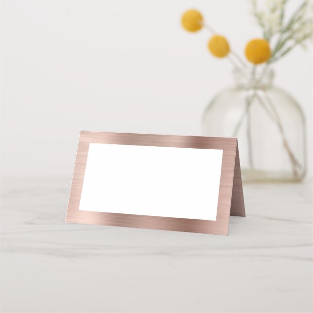 Carte De Placement Blanc et or rose Faux Feuille (Devant)