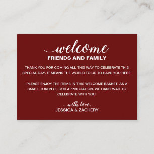 Carte De Placement Blanc sur Mariage rouge foncé Bienvenue Panier cad