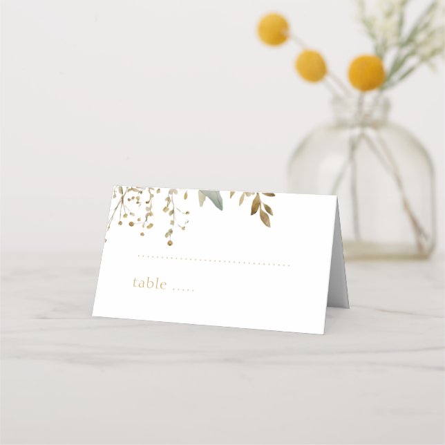 Carte De Placement BLANCHE | Aquarelle Imitation Gold Foliing Mariage (Devant)
