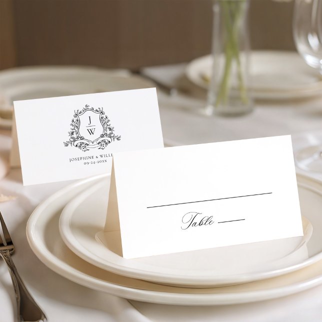 Carte De Placement Blason de monogramme traditionnel Fleurs Élégant M (Créateur téléchargé)