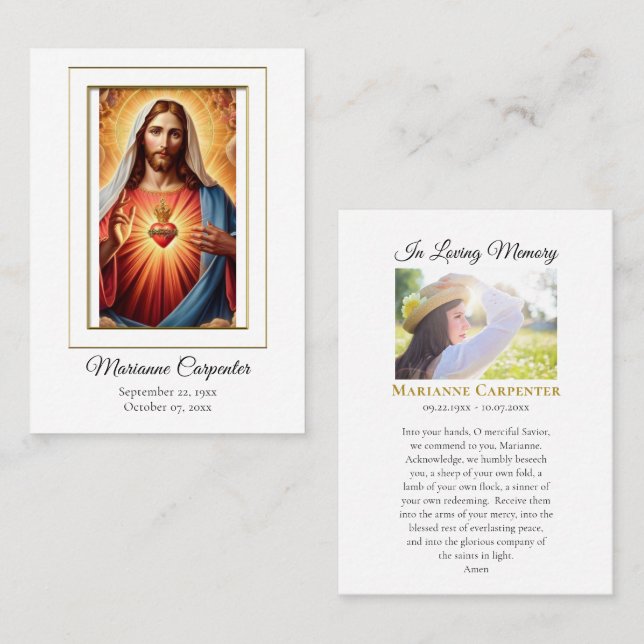 Carte De Placement Blessed Sacred Heart Jesus Memorial Prayer Card    (Devant / Derrière)