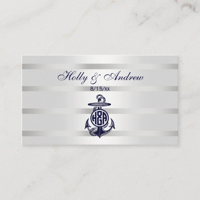 Carte De Placement Bleu Ancre Argent Blanc Marine Monogramme 33 (Devant)
