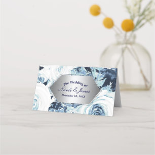 Carte De Placement Bleu blanc Argent table de mariage d'hiver Siège