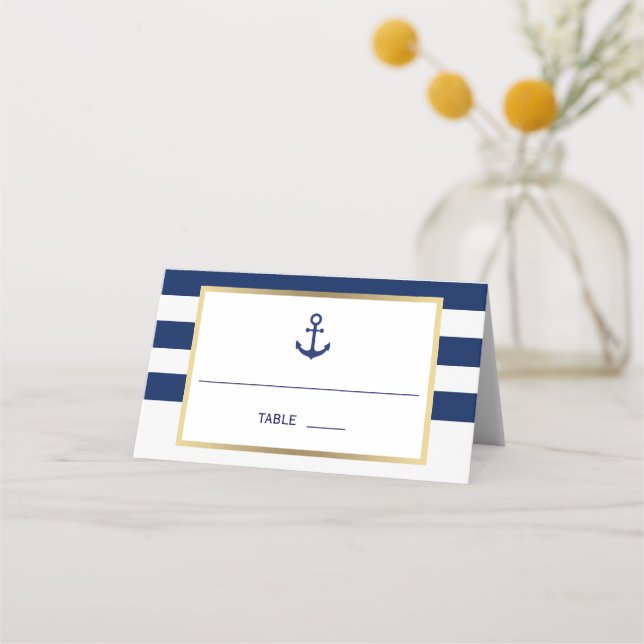 Carte De Placement Bleu bleu marine Bleu Blancs Mariage (Devant)