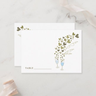 Carte De Placement Bleu Champagne Cheers Flottants Gold Hearts Mariag