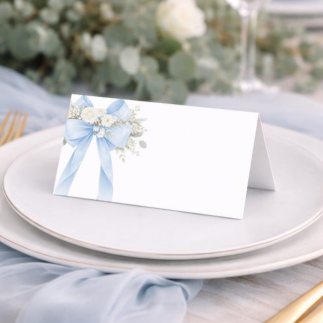 Carte De Placement Bleu Coquette Bow Eucalyptus Bébé Garçon (Créateur téléchargé)