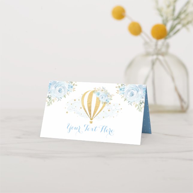 Carte De Placement Bleu doux Floral Hot Air Balloon Aventure Douche (Devant)