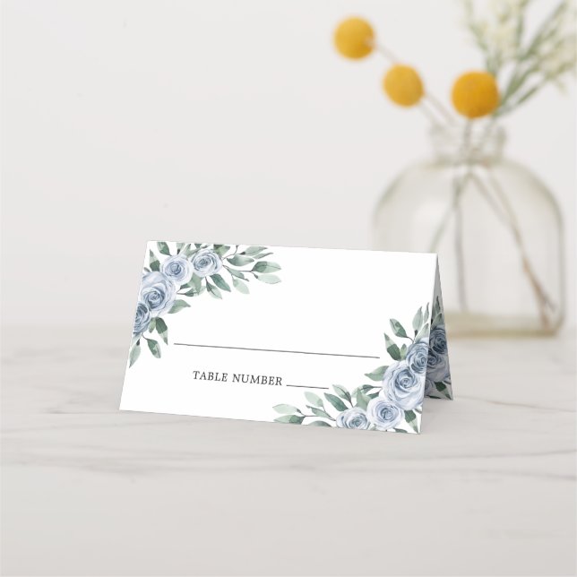 Carte De Placement Bleu Dusty Elegant Floral Boho Rose Rustique Maria (Devant)