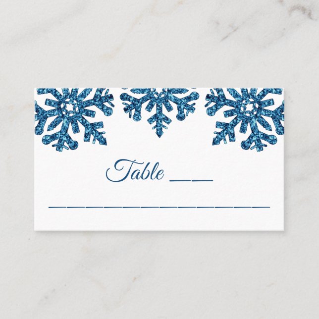 Carte De Placement Bleu Flocon de neige Mariage d'hiver (Devant)