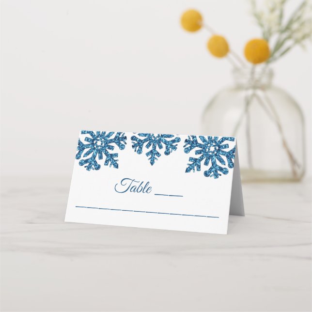 Carte De Placement Bleu Flocon de neige Mariage d'hiver (Devant)