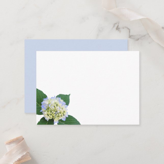 Carte De Placement Bleu Hydrangea Bud Feuilles Blond Blanc Place Cart (Devant/Arrière en situation)