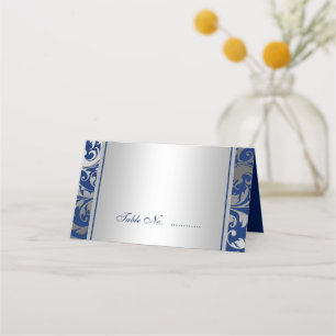 Carte De Placement Bleu marine et Argent Damask Mariage torsadés
