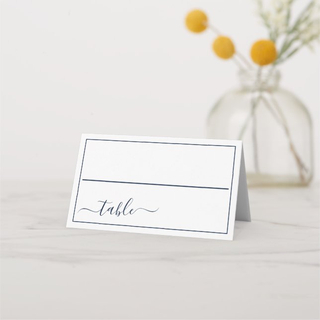 Carte De Placement Bleu Nuit Blanc Calligraphie Script Élégant Mariag (Devant)