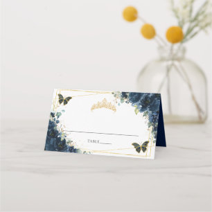 Carte De Placement Bleu Nuit Floral Or Quinceañera 16e Anniversaire