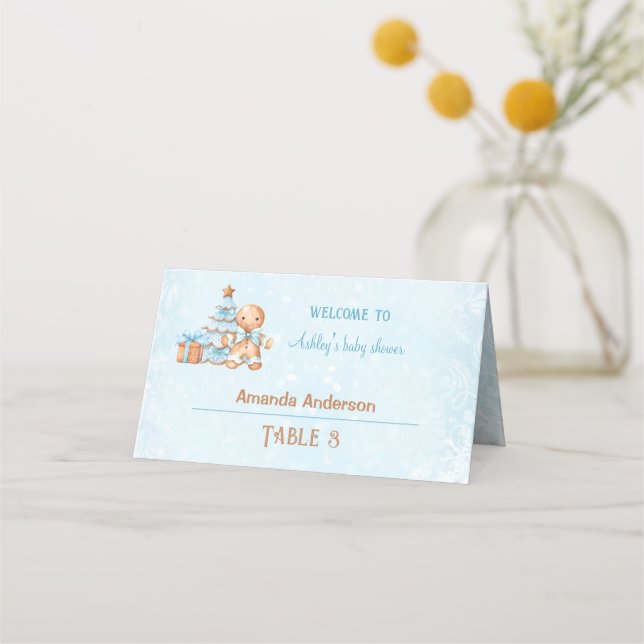Carte De Placement Bleu pain d'épices garçon Baby shower de Noël Tent (Devant)