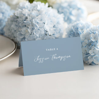 Carte De Placement Bleu Poussiéreux Simple Écriture Élégante Mariage