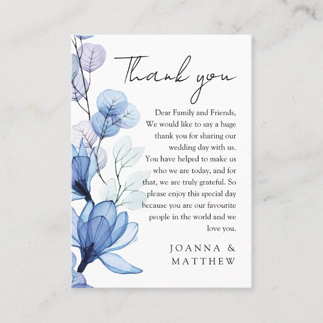Carte De Placement Bleu Poussiéreux Transparent Fleurs Mariage Remerc (Devant)