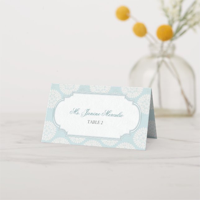 Carte De Placement Bleu Victorien High Tea Party (Devant)