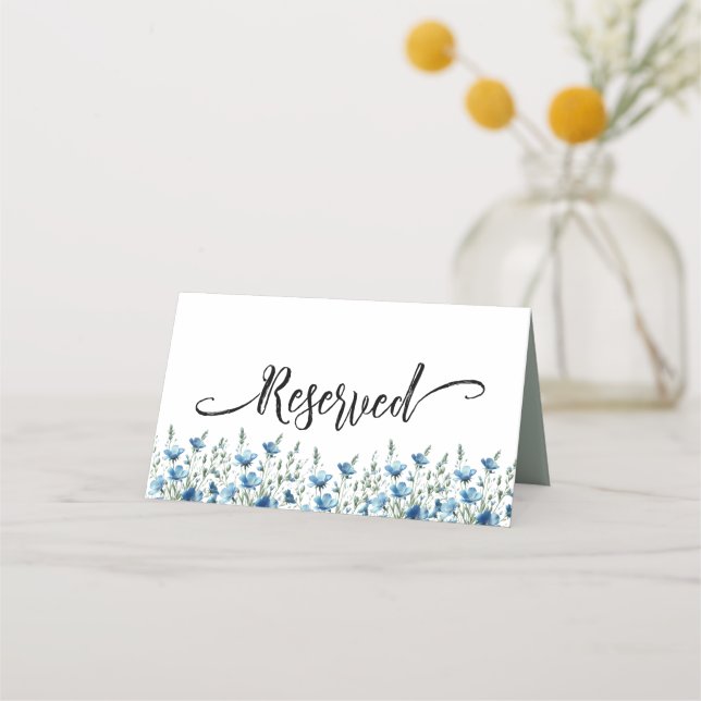 Carte De Placement Blue Boho Chic Fleur sauvage Simple Mariage Réserv (Devant)