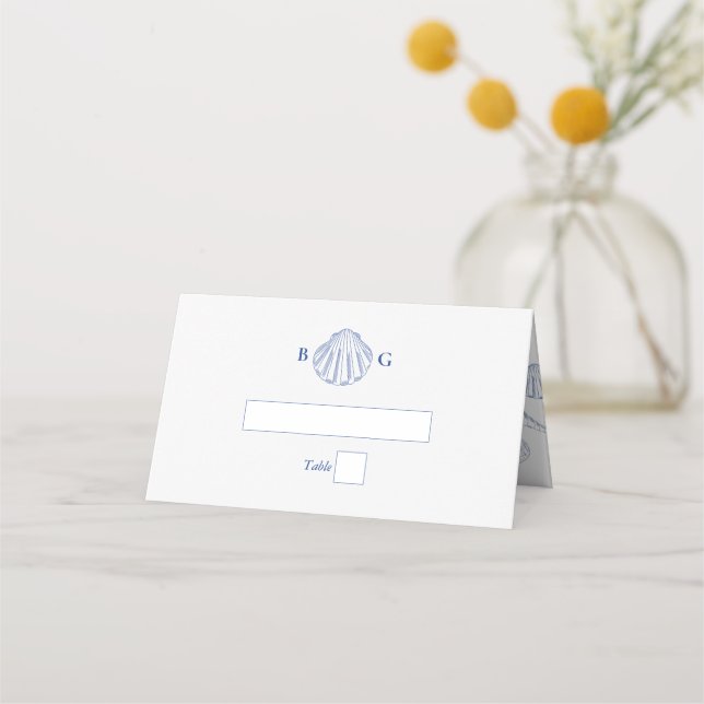 Carte De Placement Blue Clam Seashells Coastal Seaside Beach Wedding (Devant)