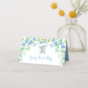 Carte De Placement Blue Floral Elephant Boy Baby shower 1er anniversa