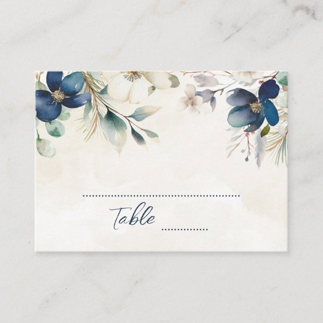 Carte De Placement Blue Floral Winter Wedding Place Setting Cards (Devant)