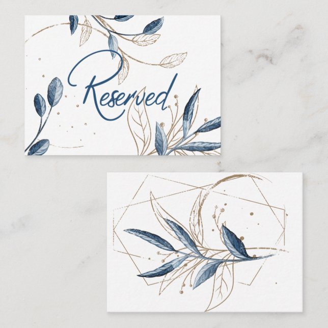 Carte De Placement Blue Gold Moderne Floral Mariage élégant (Devant / Derrière)