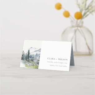 Carte De Placement Blue Green Woods Mountain Paysage Mariage de croqu