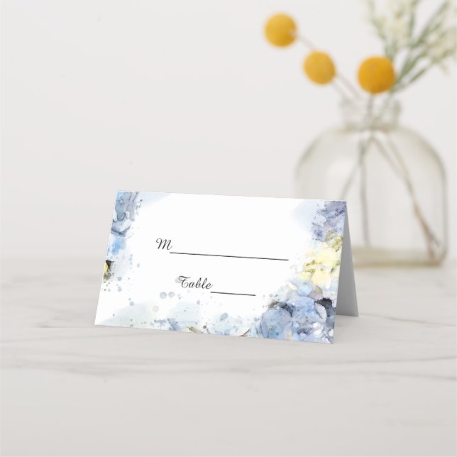 Carte De Placement Blue Hydrangea Fleurs Mariage d'aquarelle (Devant)