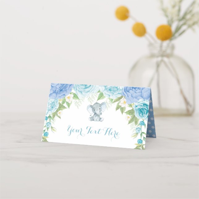 Carte De Placement Blue Rose Elephant Boy Baby shower 1er anniversair (Devant)