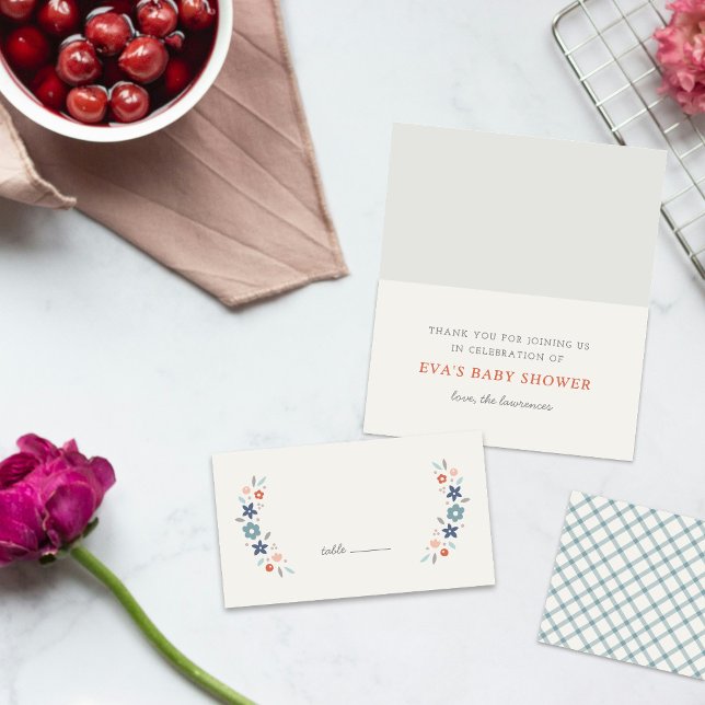 Carte De Placement Blue Sweet Floral Baby Shower Folded Place Card (Créateur téléchargé)