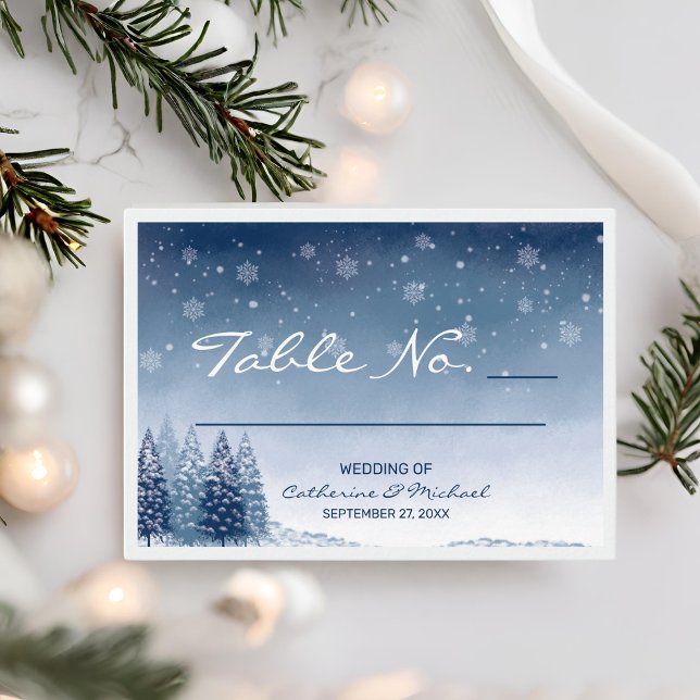 Carte De Placement Blue Winter Wonderland Pine Noël Mariage (Créateur téléchargé)