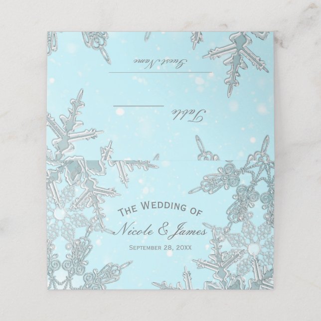 Carte De Placement Blue Winter Wonderland Snowflakes Table Mariage (Extérieur déplié)