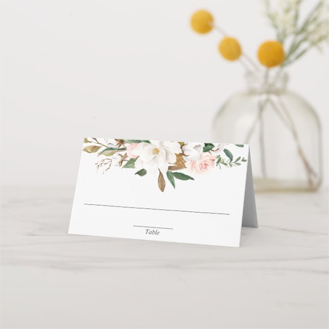 Carte De Placement Blush blanc rose feuillage floral magnolia (Devant)