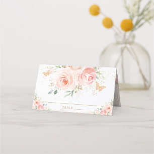 Carte De Placement Blush Floral Papillons Quinceañera 16 Anniversaire