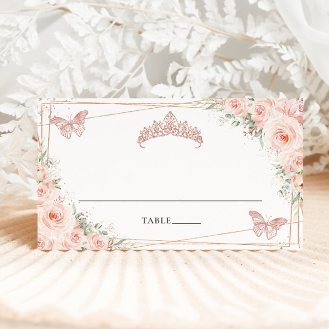 Carte De Placement Blush Floral Papillons Quinceanera 16e Anniversair (Créateur téléchargé)