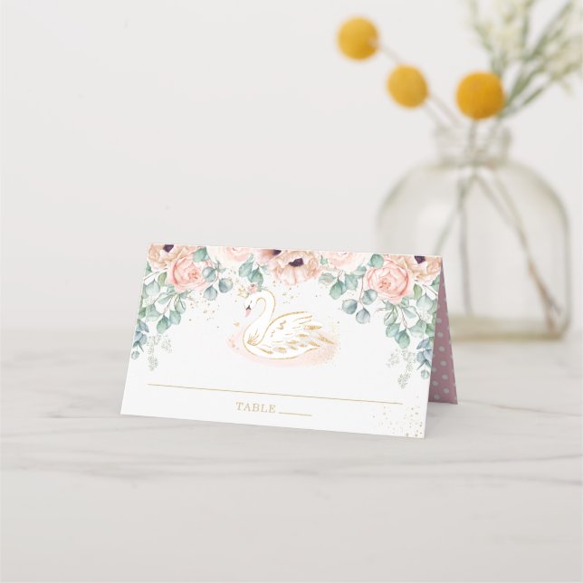 Carte De Placement Blush Floral Swan Princess Baby shower Anniversair (Devant)